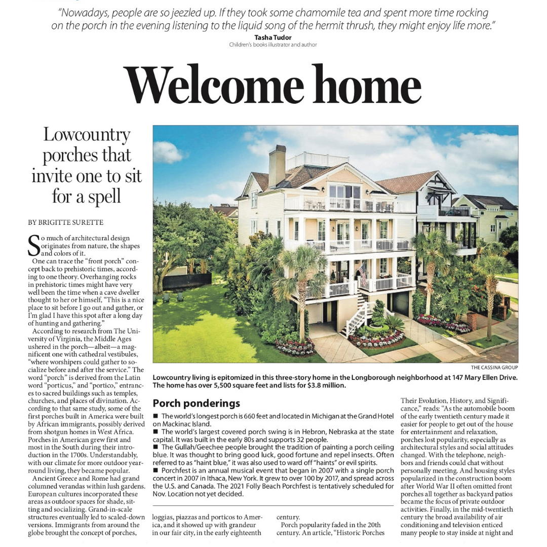 Lowcountry porches article from The Post and Courier features 2 Maison listings
